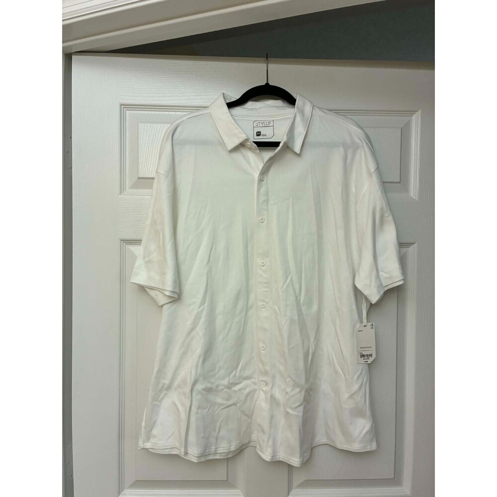 Stylus Men's White Button Front Shirt XXL Short Sleeve Casual NWT